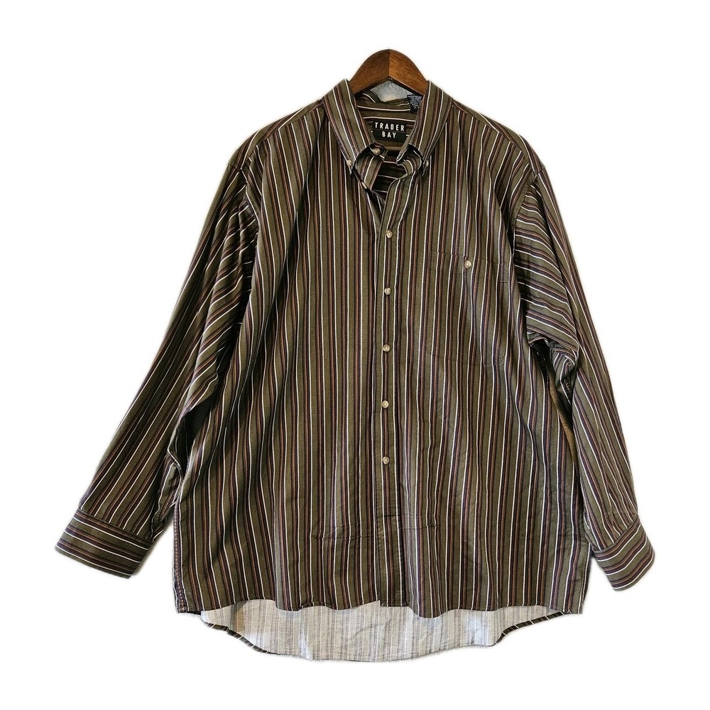 Trader Bay Shirt Mens XL Striped Button Up Long‎ Sleeve Casual Pocket